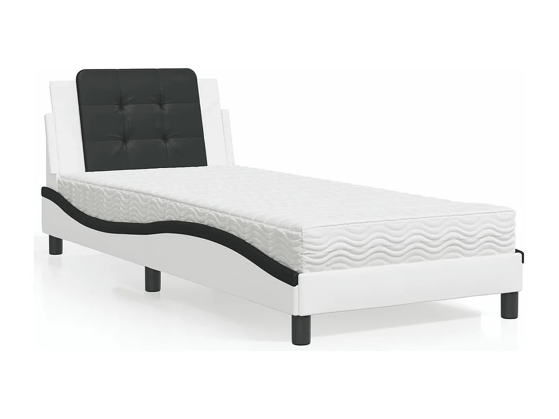 Lit adulte + matelas blanc et noir 90x190 cm similicuir FR79890