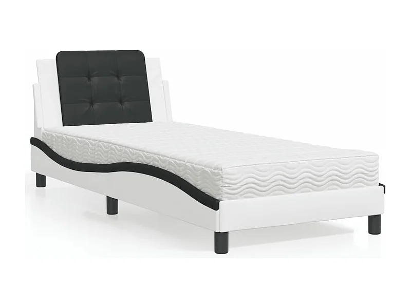 Cama com colchão 90x190 cm couro artificial preto e branco PT263627