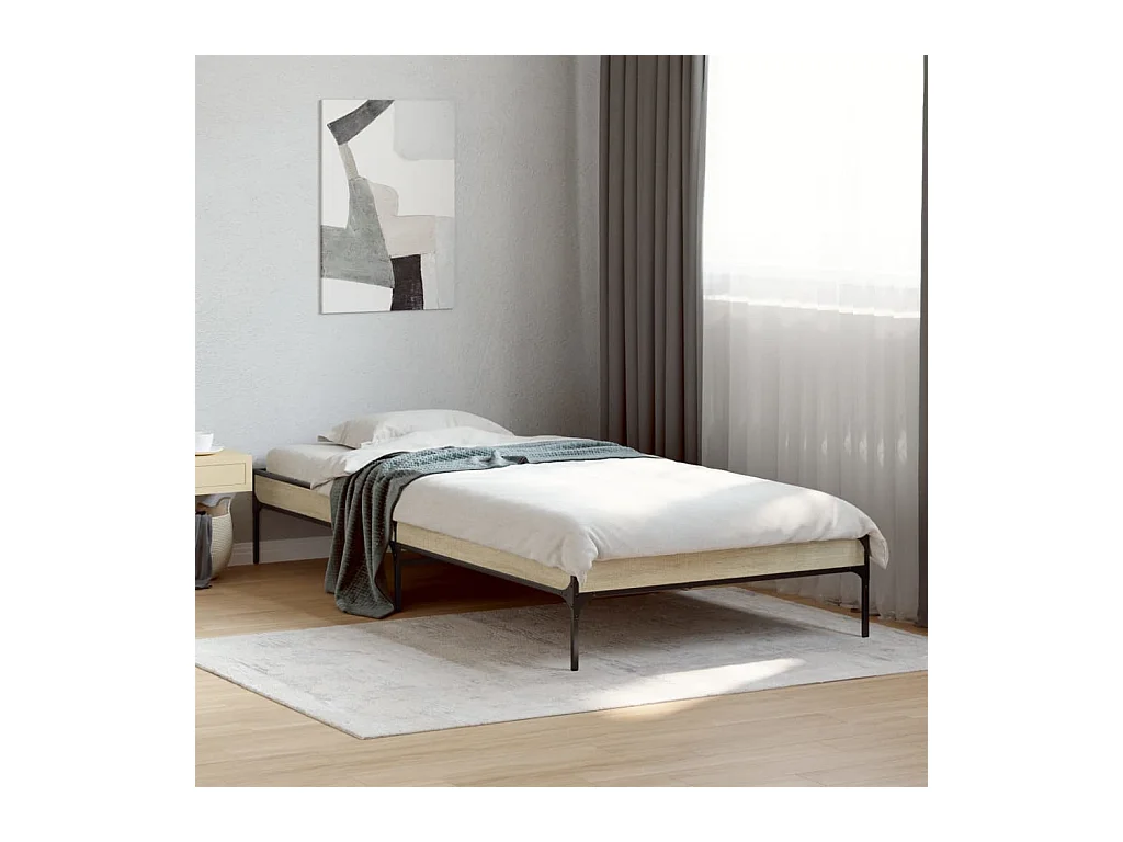 Lit simple chêne sonoma 90x200 cm bois d'ingénierie et métal FR60722