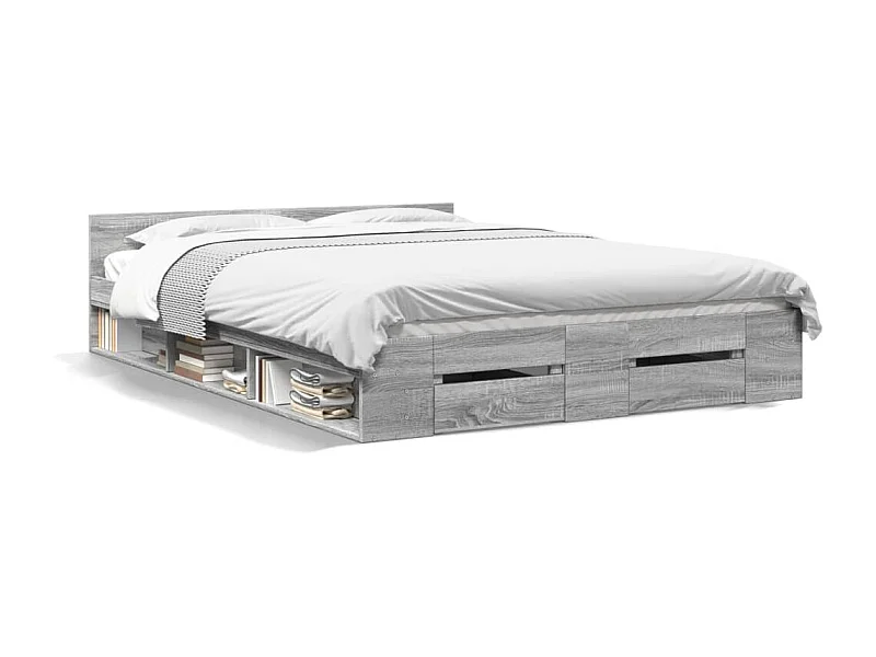 Lit double et tiroirs sonoma gris 140x190 cm bois ingénierie FR99639