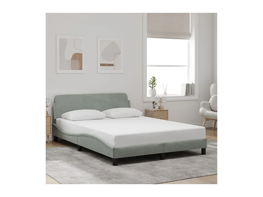 Bedframe met hoofdeinde fluweel lichtgrijs 140x190 cm BE362537