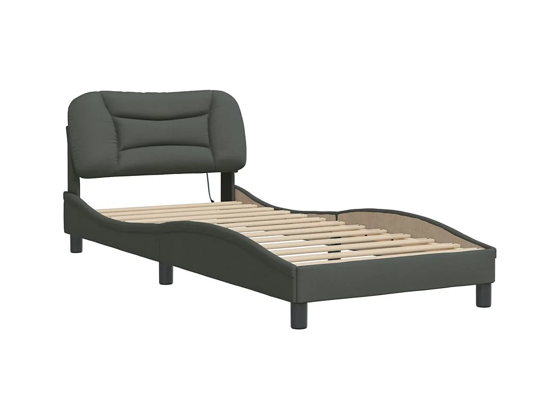 Lit simple avec lumières LED gris foncé 90x190 cm tissu FR79811