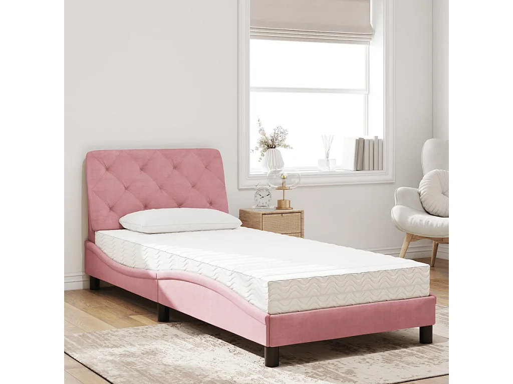 Lit adulte + matelas rose 80x200 cm velours FR59601