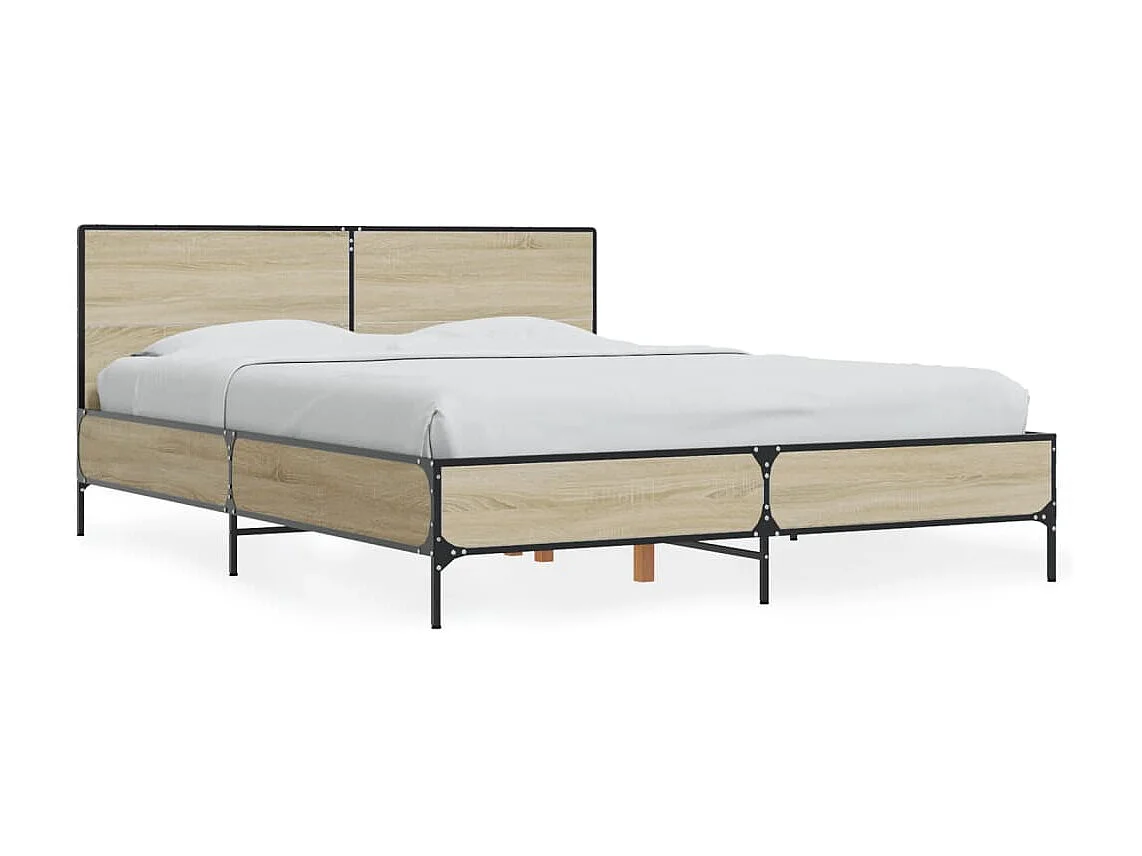 Cama 120x200 cm - madera ingeniería metal roble Sonoma ES631656