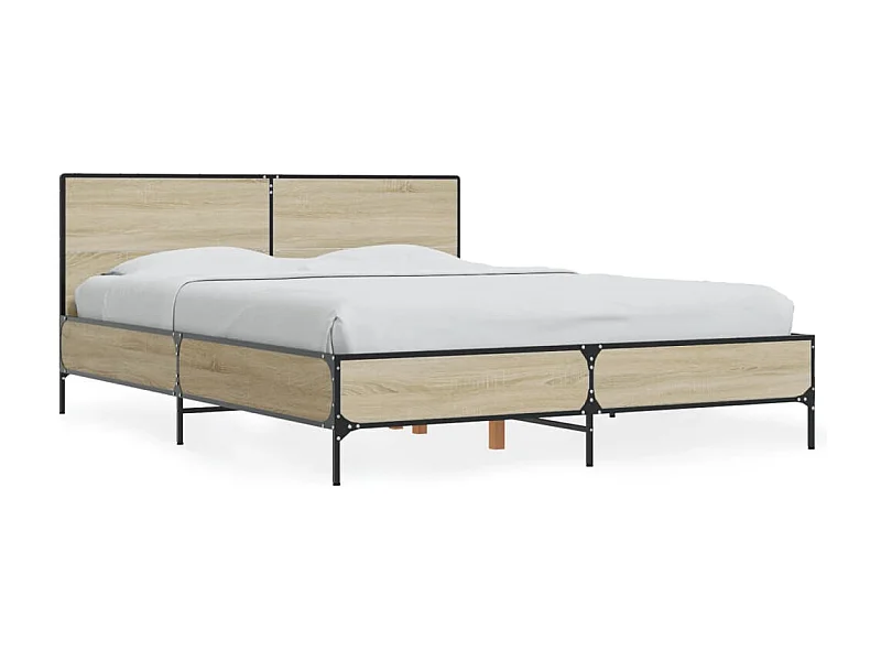 Cama 120x200 cm - madera ingeniería metal roble Sonoma ES631656
