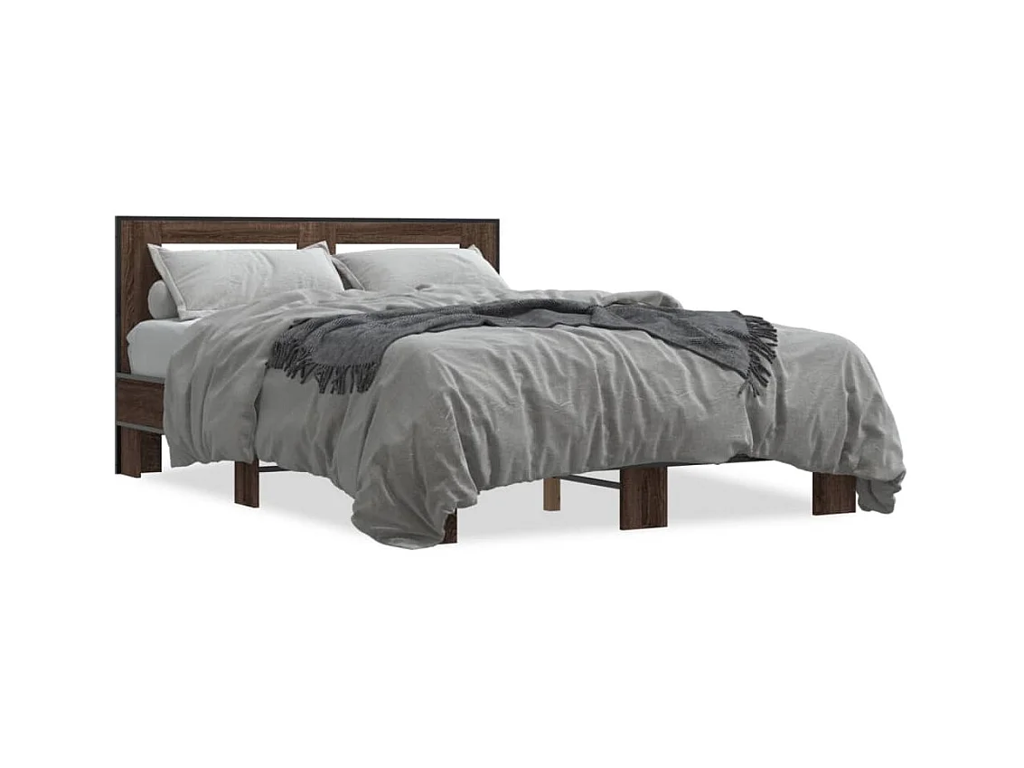 Lit double chêne marron 140x200 cm bois d'ingénierie et métal FR37169