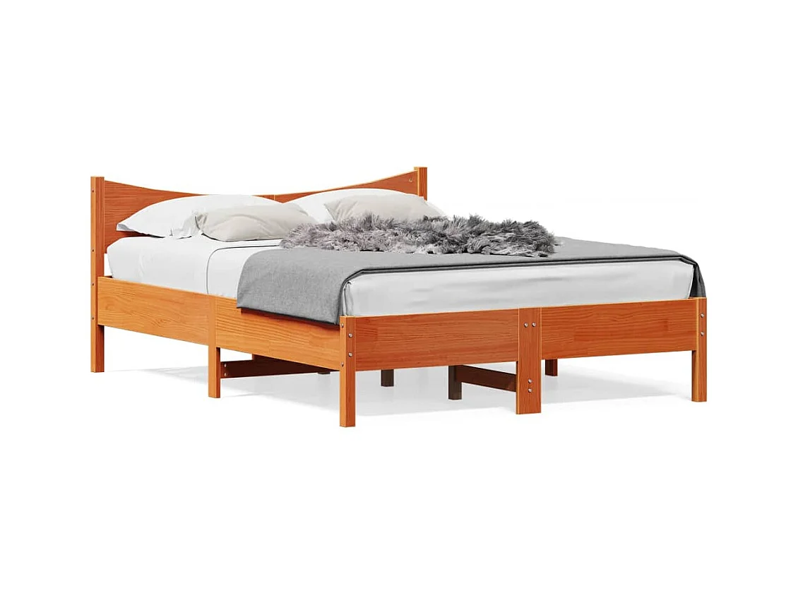 Lit double cire marron 140x200 cm bois de pin massif FR14151