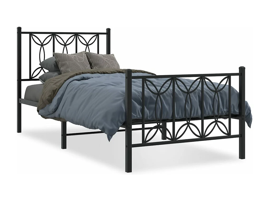 Lit simple métal + tête de lit/pied de lit noir 80x200 cm FR27359