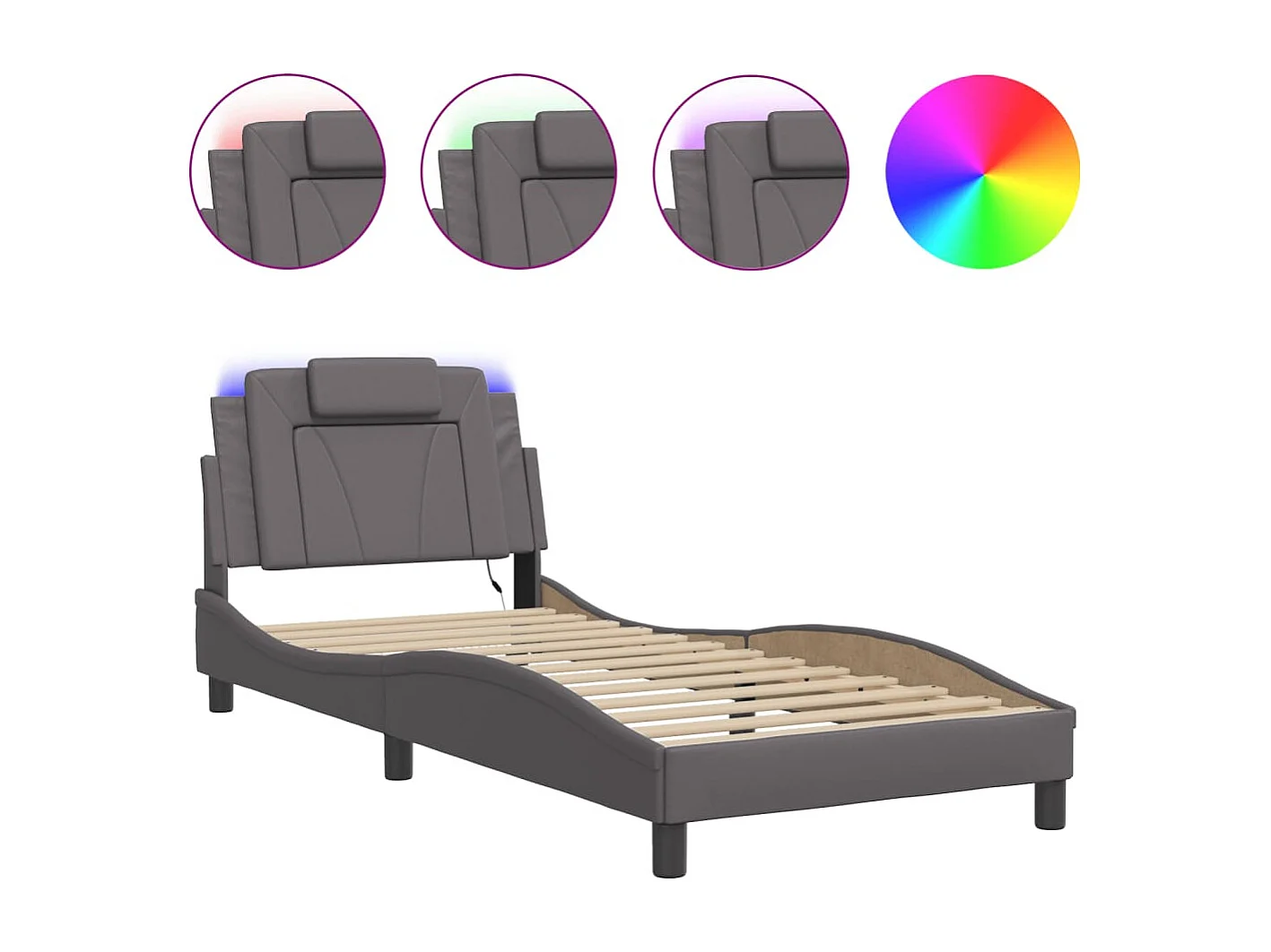 Bedframe met LED-verlichting kunstleer grijs 90x190 cm BE333335