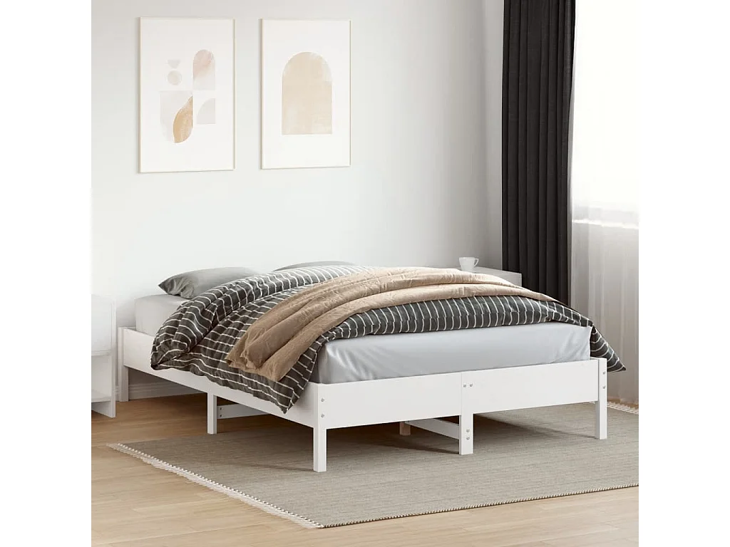 Lit double blanc 120x200 cm bois de pin massif FR94356