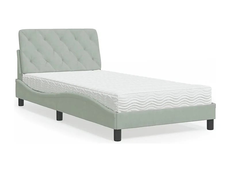 Lit adulte + matelas gris clair 100x200 cm velours FR32454