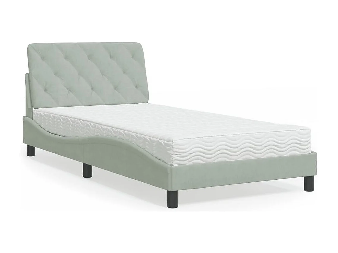 Lit adulte + matelas gris clair 100x200 cm velours FR32454