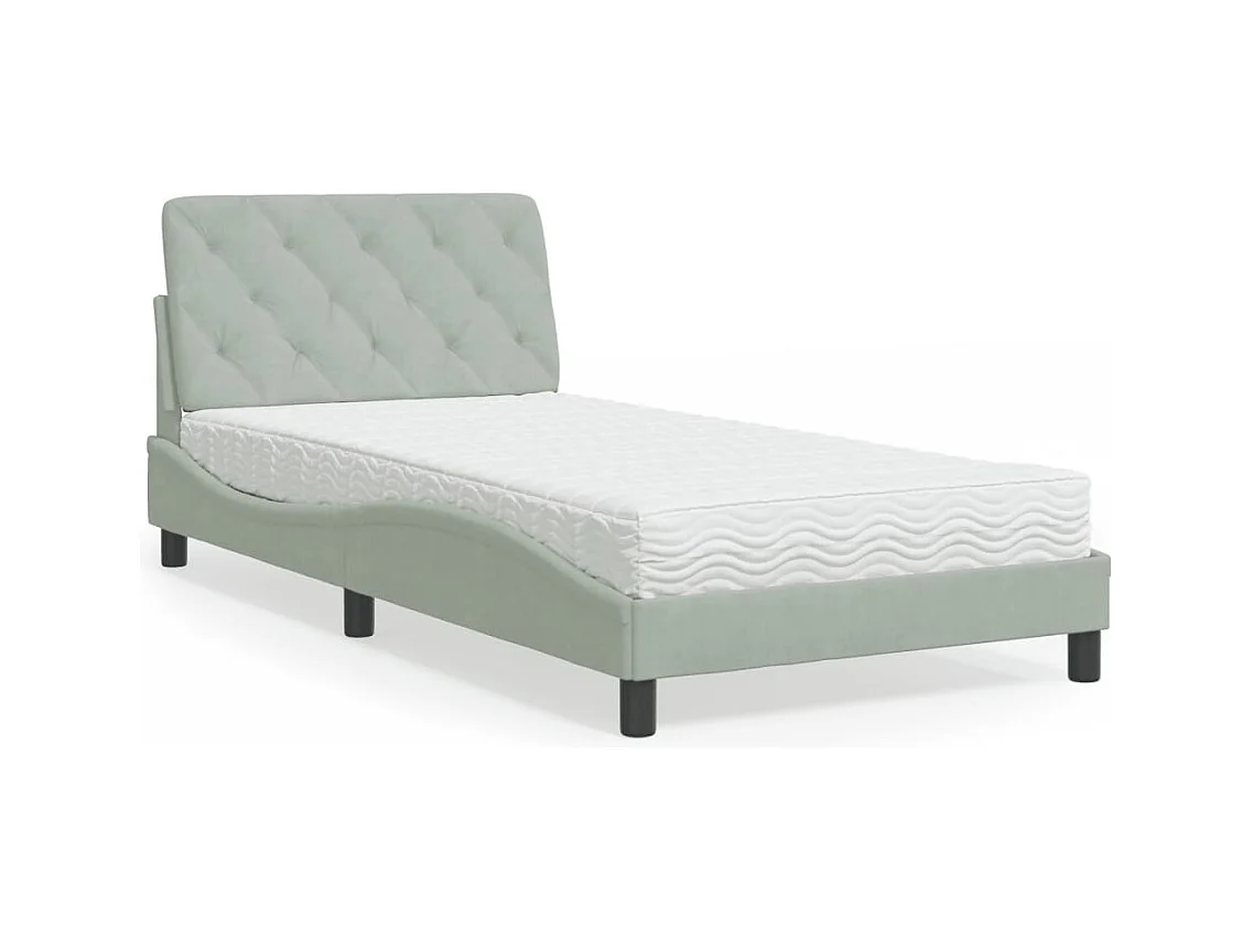 Lit adulte + matelas gris clair 100x200 cm velours FR32454