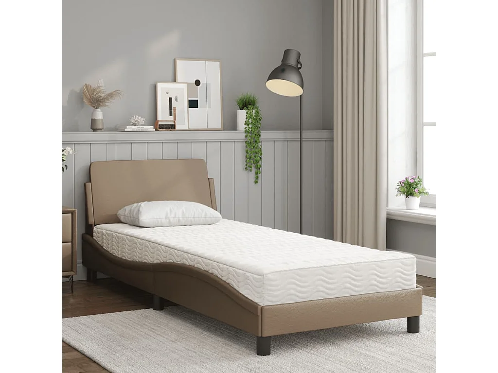 Bed met matras kunstleer cappuccinokleurig 80x200 cm BE210251