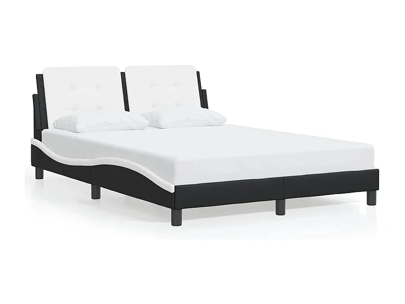 Cama c/ cabeceira 140x200 couro artif. preto/branco PT483147