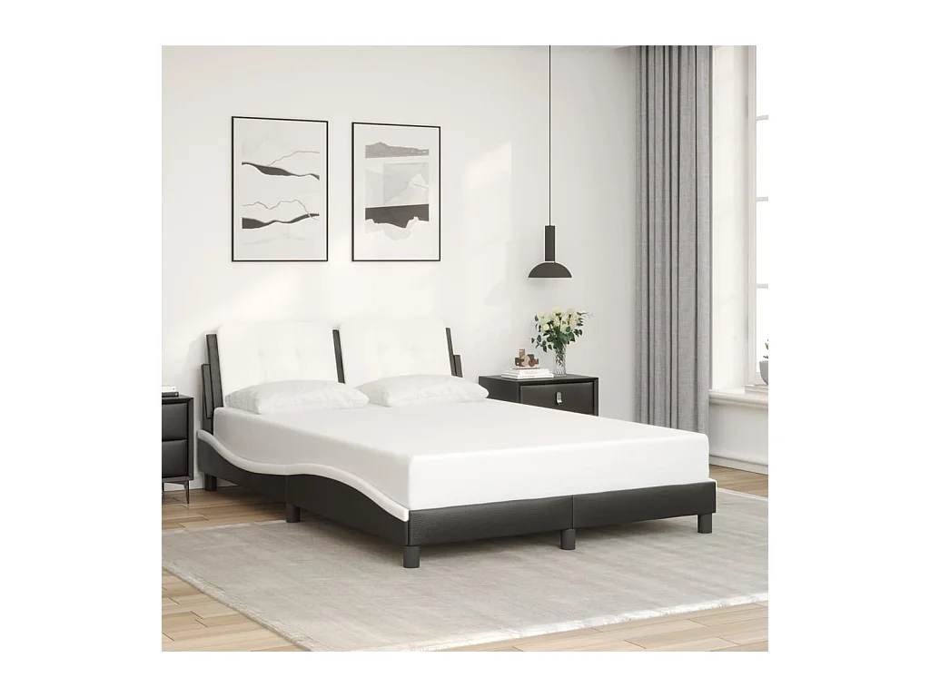 Lit double et tête de lit noir et blanc 140x200 cm similicuir FR61687