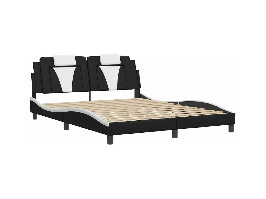 Lit double avec lumières LED noir blanc 160x200 cm similicuir FR42476
