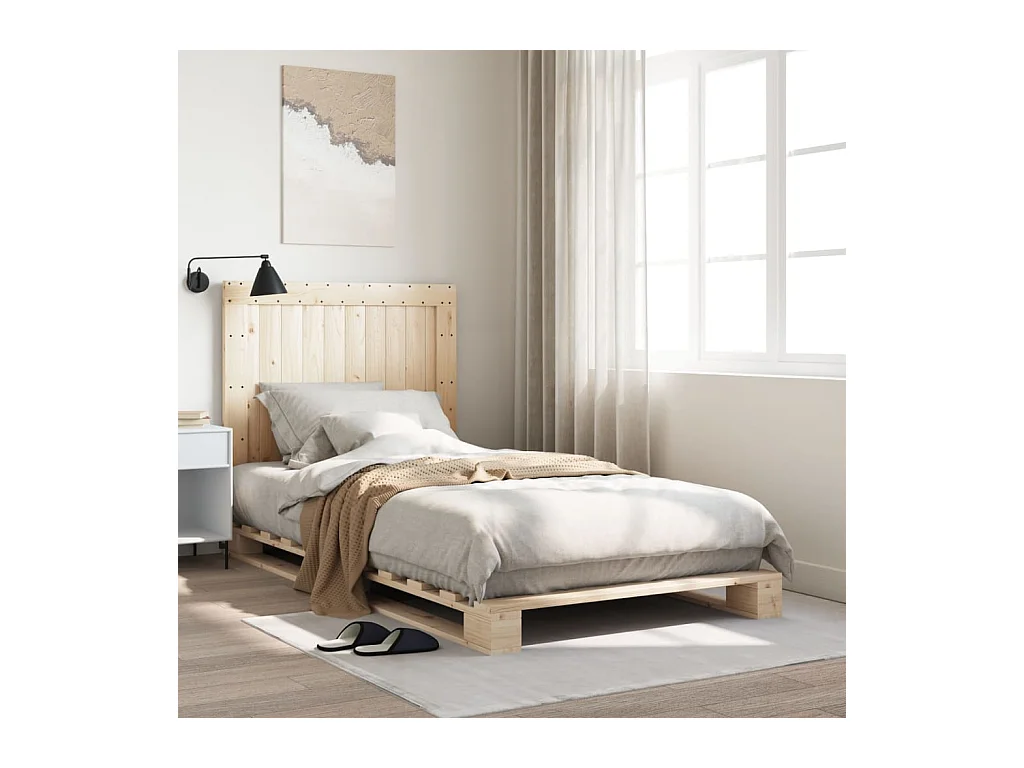 Lit simple et tête de lit 100x200 cm bois de pin massif FR45931