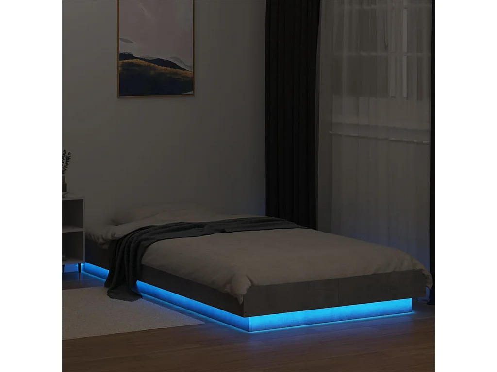 Lit simple avec lumières LED gris béton 90x200 cm FR77804