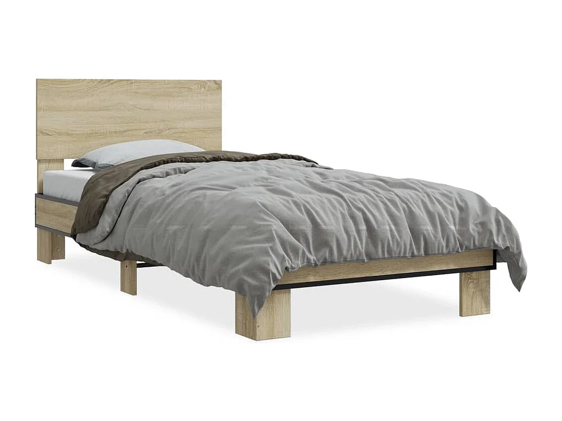 Cama 75x190 cm - madera ingeniería metal roble Sonoma ES578847