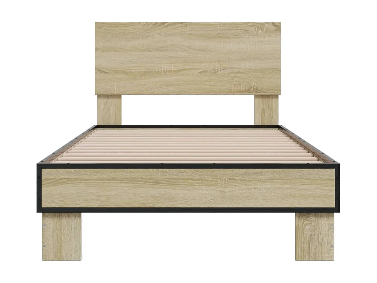Lit simple chêne sonoma 75x190 cm bois d'ingénierie et métal FR33251