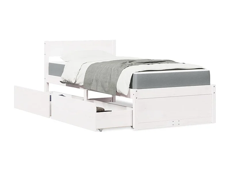 Lit avec tiroirs + matelas blanc 90x200 cm bois massif de pin FR76466