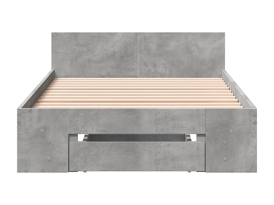 Lit simple et tiroir gris béton 100x200 cm bois d'ingénierie FR19002