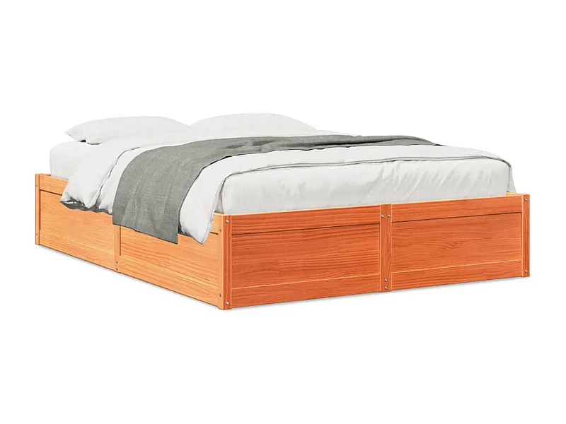 Lit double cire marron 140x200 cm bois de pin massif FR74690