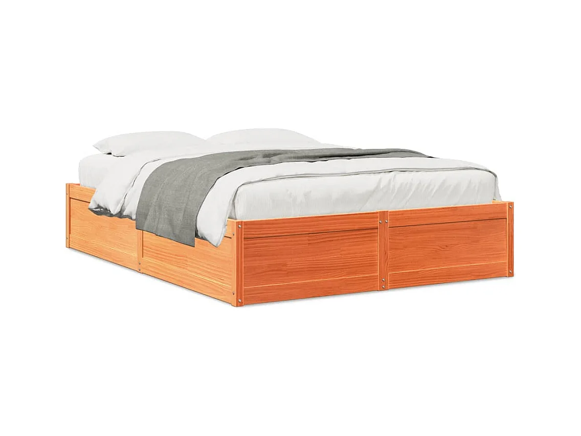 Lit double cire marron 140x200 cm bois de pin massif FR74690