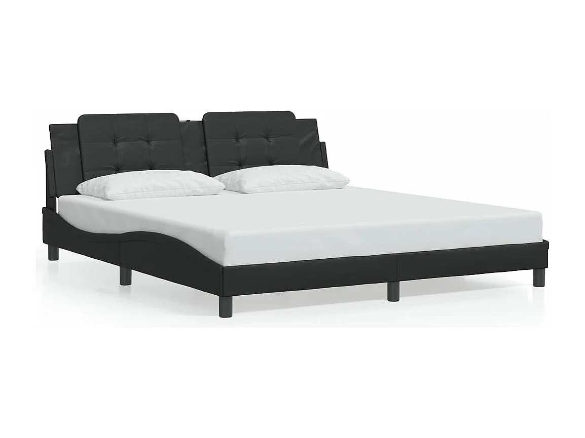 Cama c/ cabeceira 180x200cm couro artificial preto PT889257