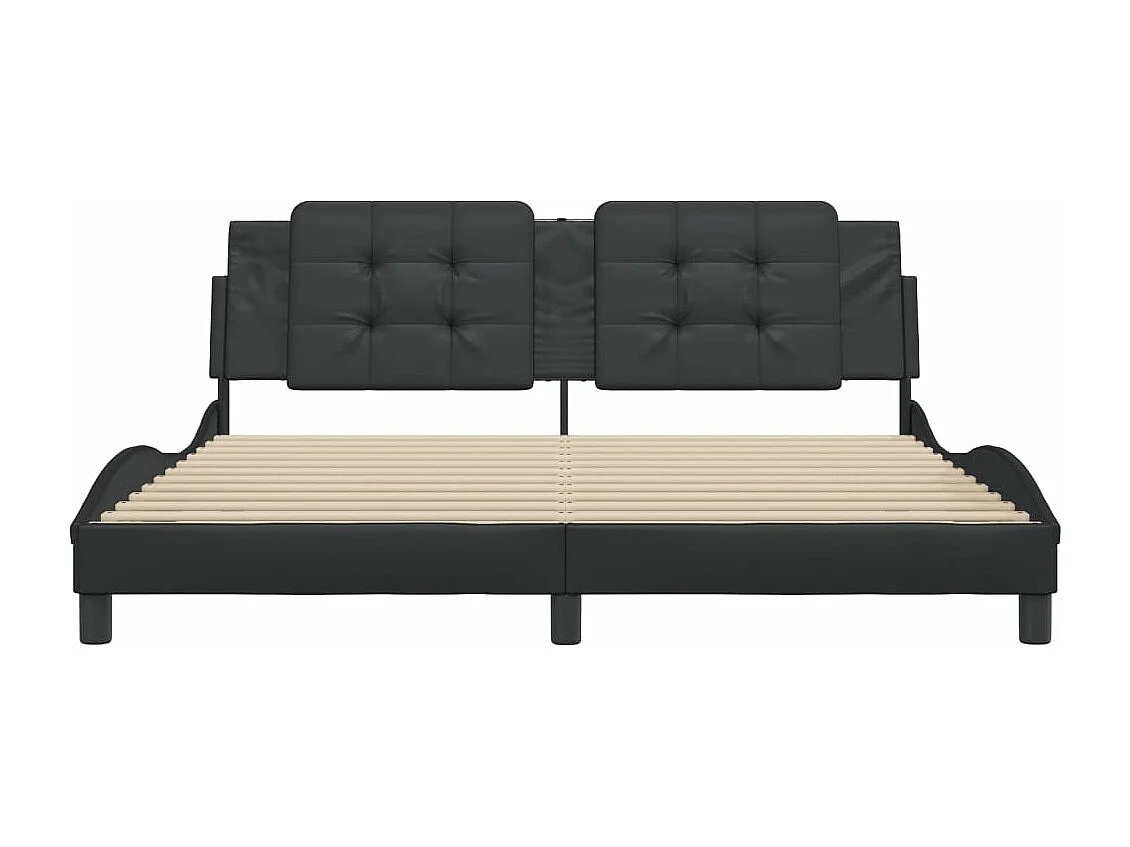 Cama matrimonial- 180x200cm con cabecero cuero sintético negro ES601213