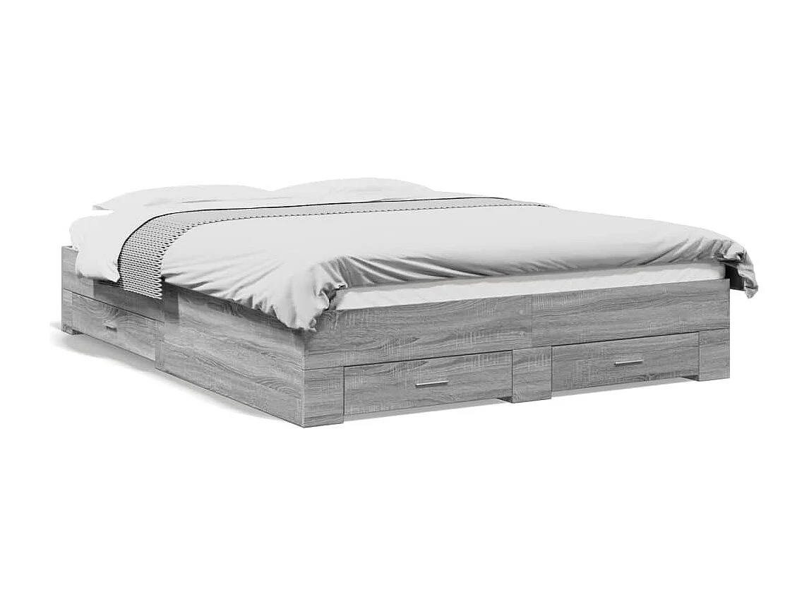 Lit double et tiroirs sonoma gris 140x200cm bois d'ingénierie FR18317