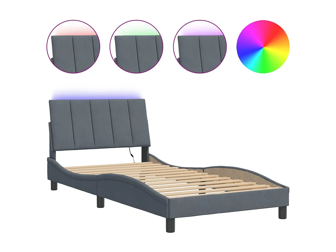 Lit simple avec lumières LED gris foncé 100x200 cm velours FR87282