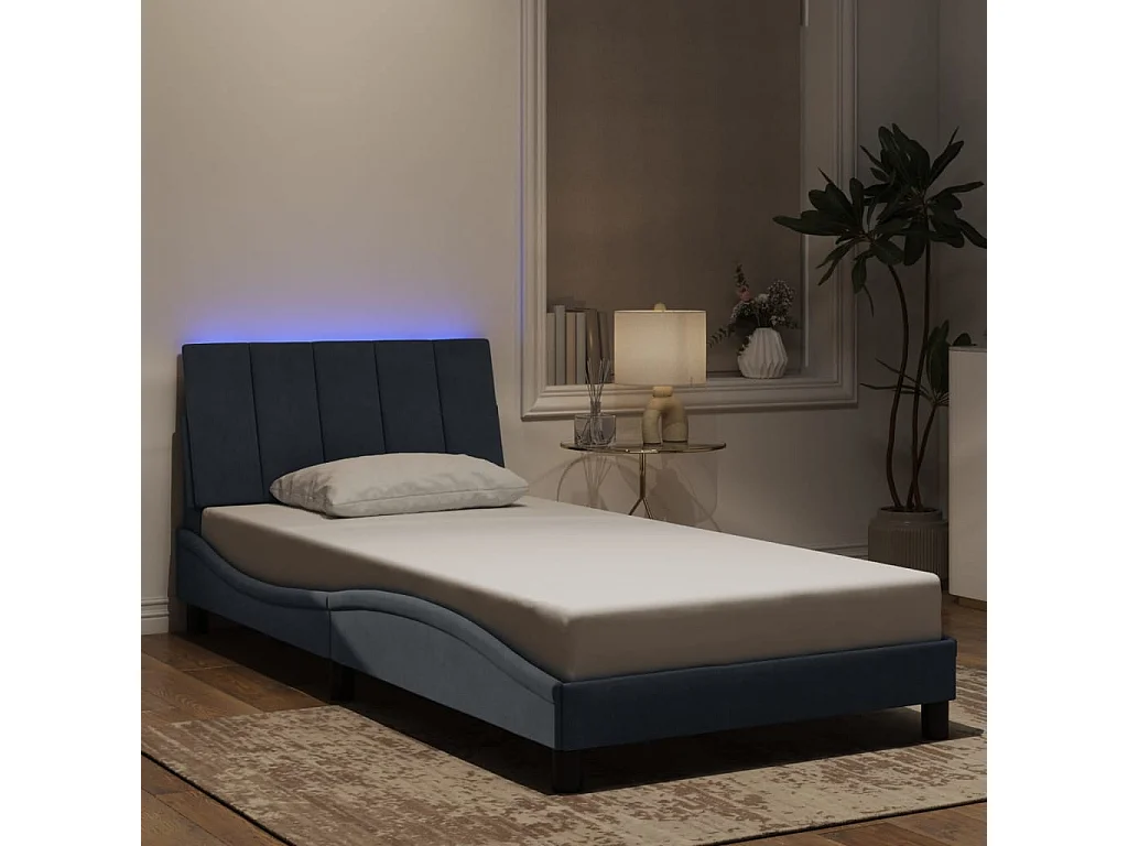 Lit simple avec lumières LED gris foncé 100x200 cm velours FR87282