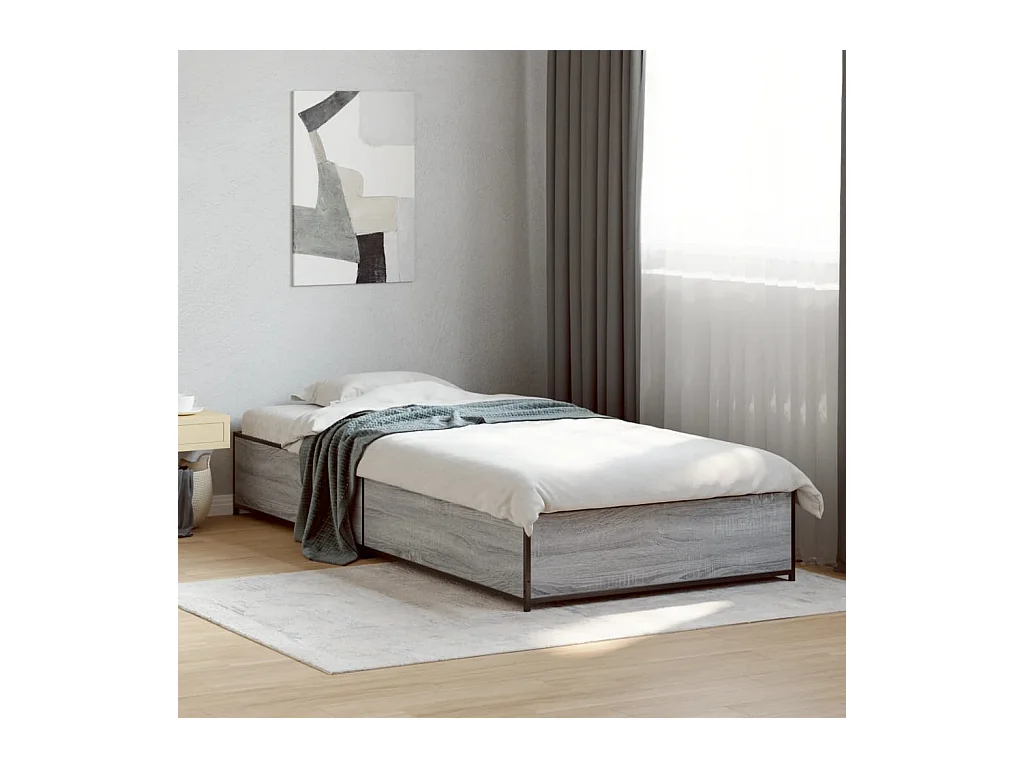 Lit simple sonoma gris 100x200 cm bois d'ingénierie et métal FR64654
