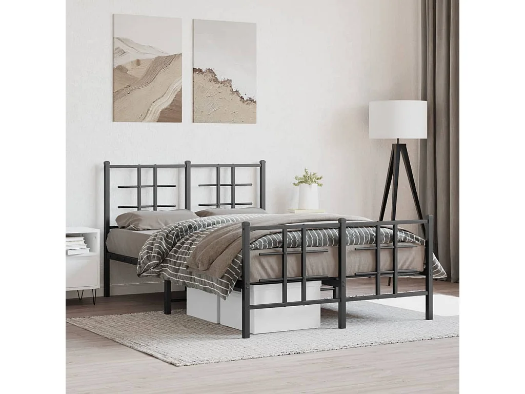 Lit double métal + tête de lit/pied de lit noir 120x200 cm FR39884