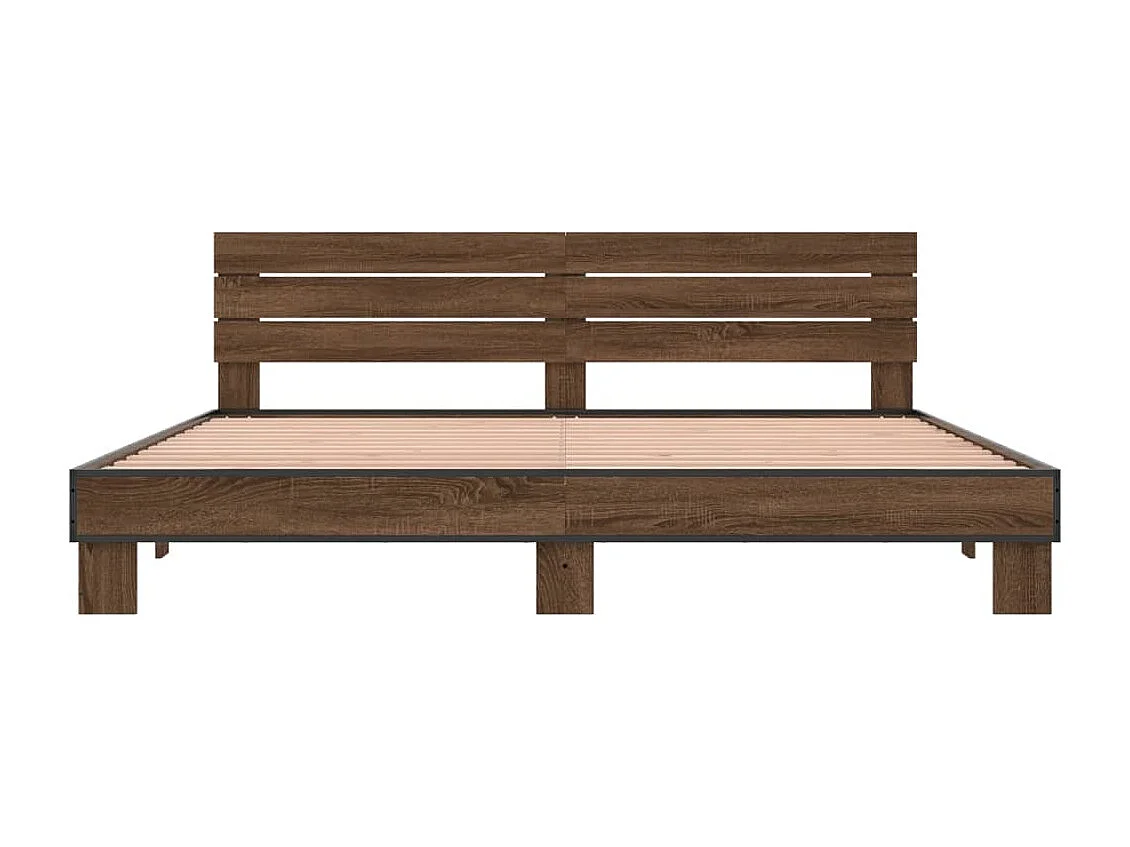 Lit double chêne marron 200x200 cm bois d'ingénierie et métal FR35079