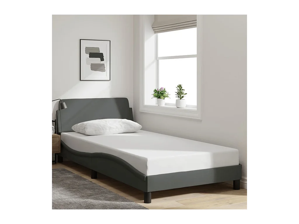 Lit simple + tête de lit Gris foncé 100x200 cm Tissu FR74912
