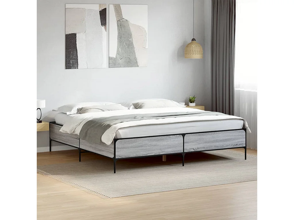 Lit double sonoma gris 180x200 cm bois d'ingénierie et métal FR94331