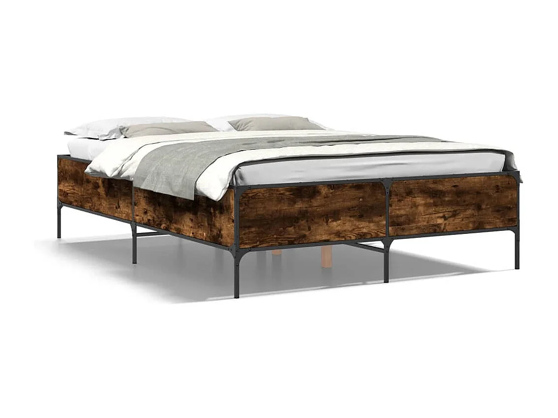 Cama 120x200cm - madera ingeniería metal roble ahumado ES330011
