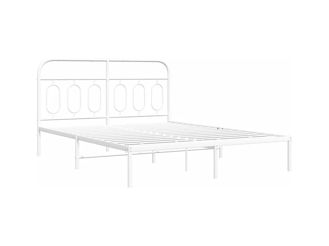 Lit double métal + tête de lit blanc 135x190 cm FR22518