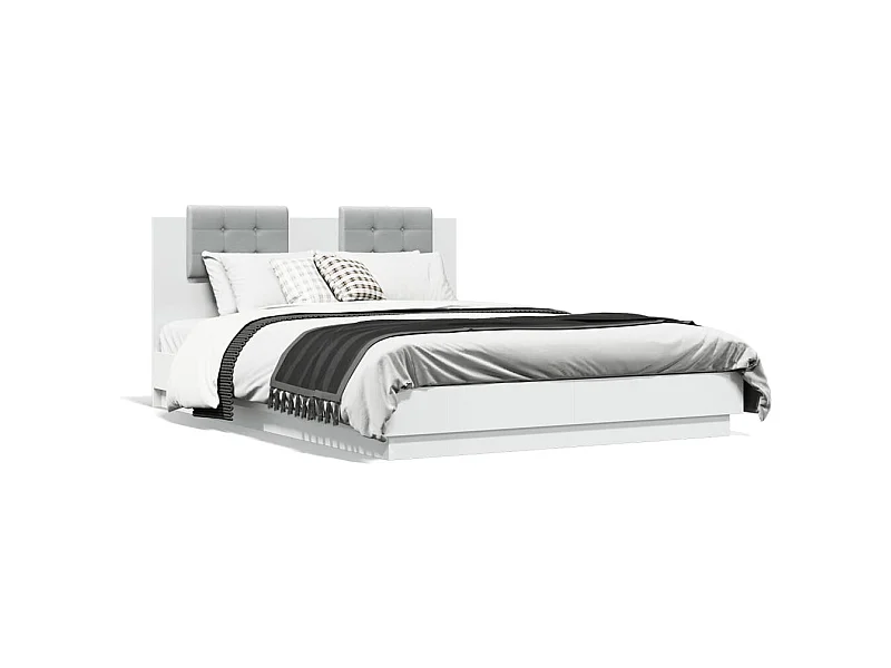 Lit double + tête de lit et lumières LED blanc 150x200 cm FR25071