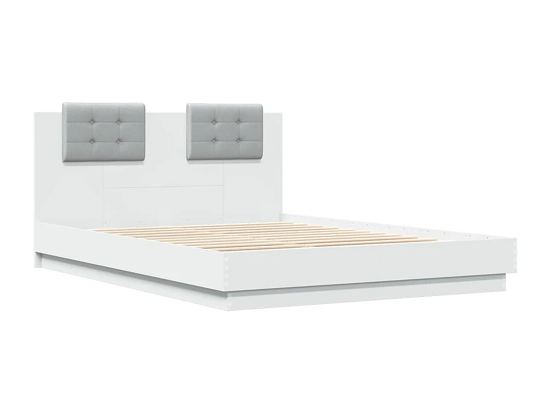 Lit double + tête de lit et lumières LED blanc 150x200 cm FR25071