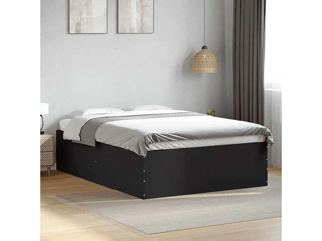 Cama 140x190 cm derivados de madeira preto PT757340