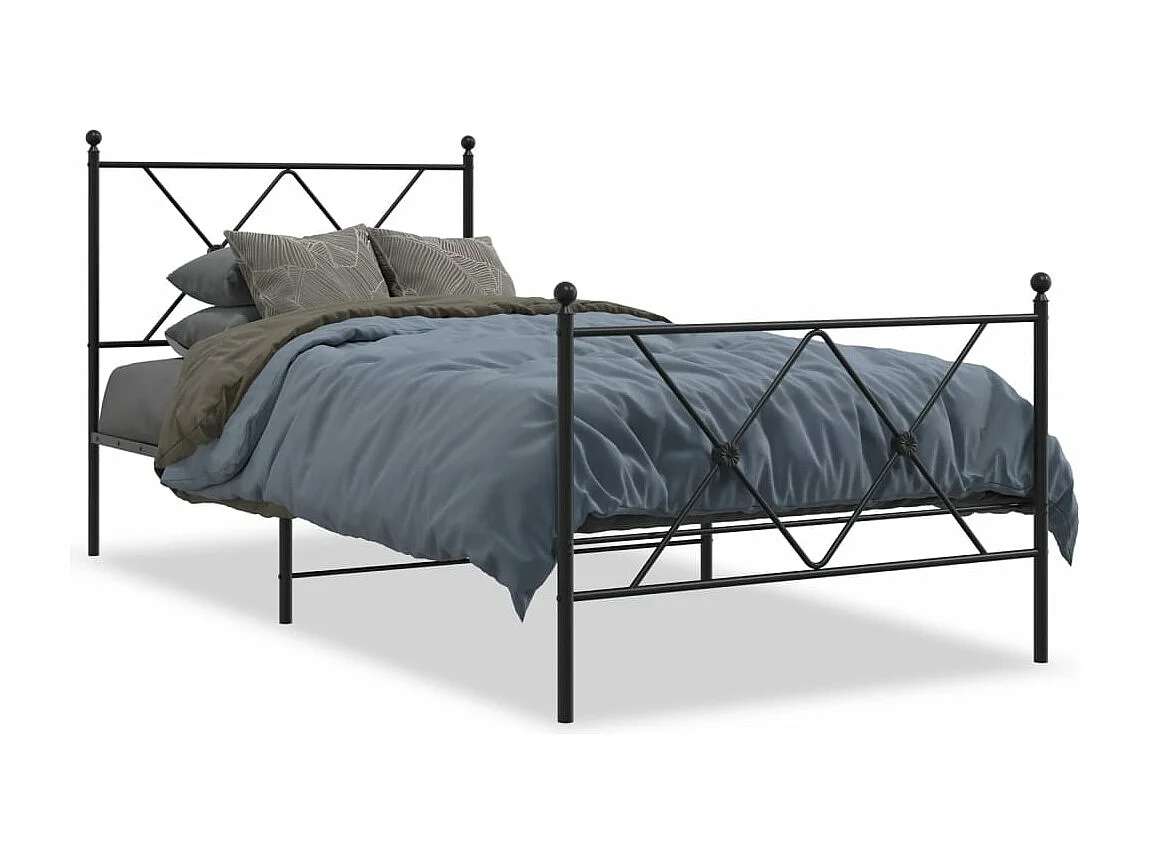 Cama individual- 90x190 cm con cabecero y estribo metal negro ES723659