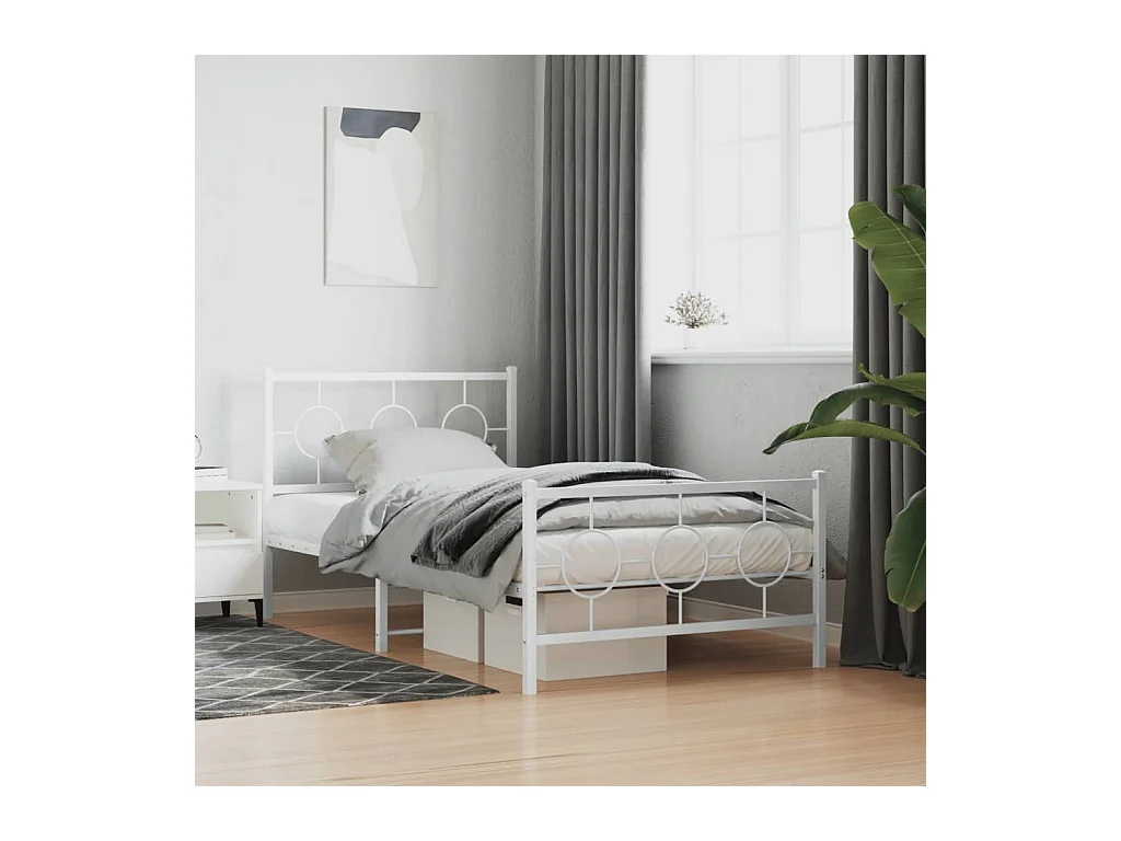 Cama 100x190 cm - metal cabecero y estribo blanca ES870725