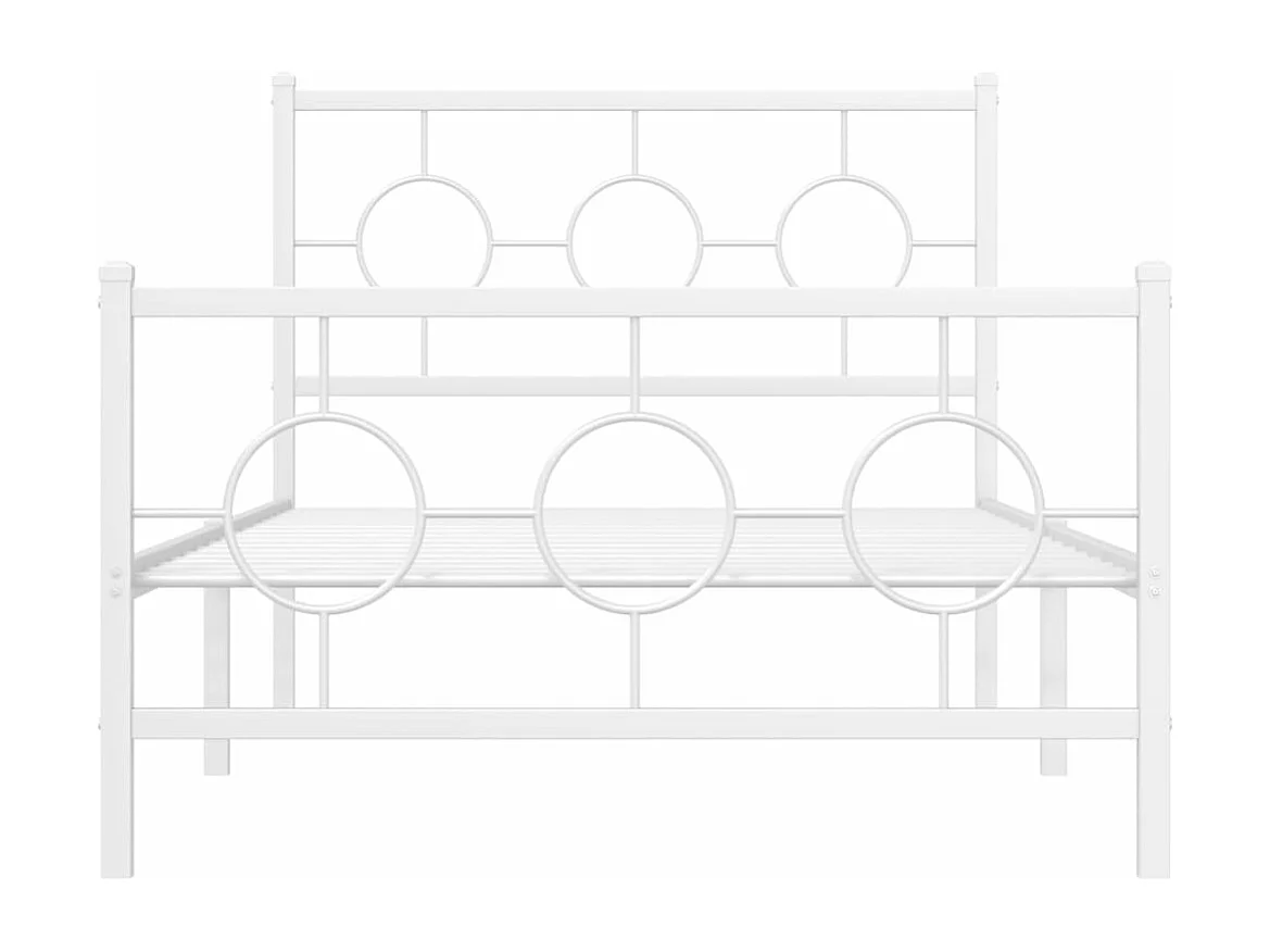 Lit simple métal + tête de lit/pied de lit blanc 100x190cm FR33221