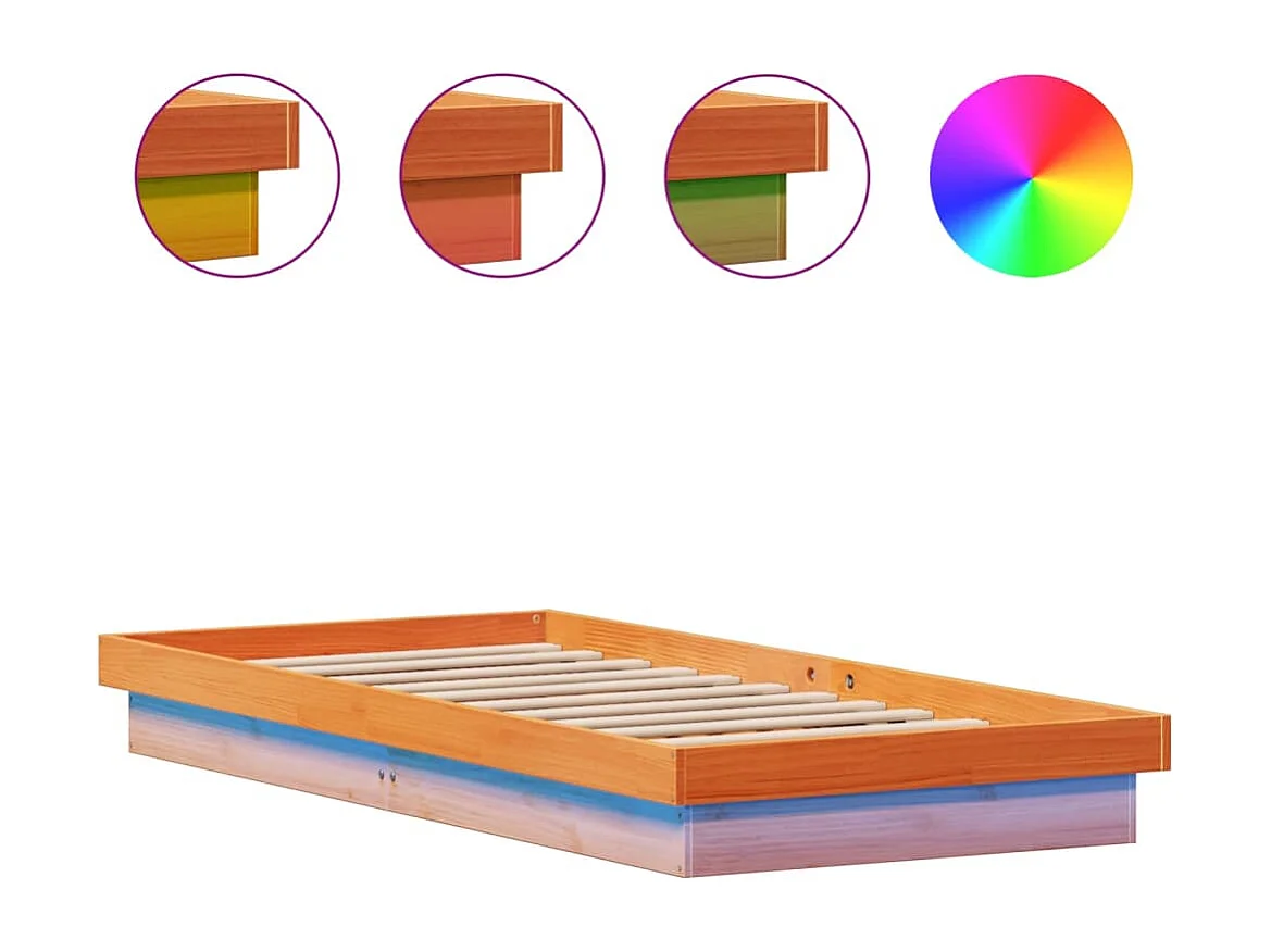 Bedframe met LED massief grenenhout wasbruin 90x200 cm BE582317