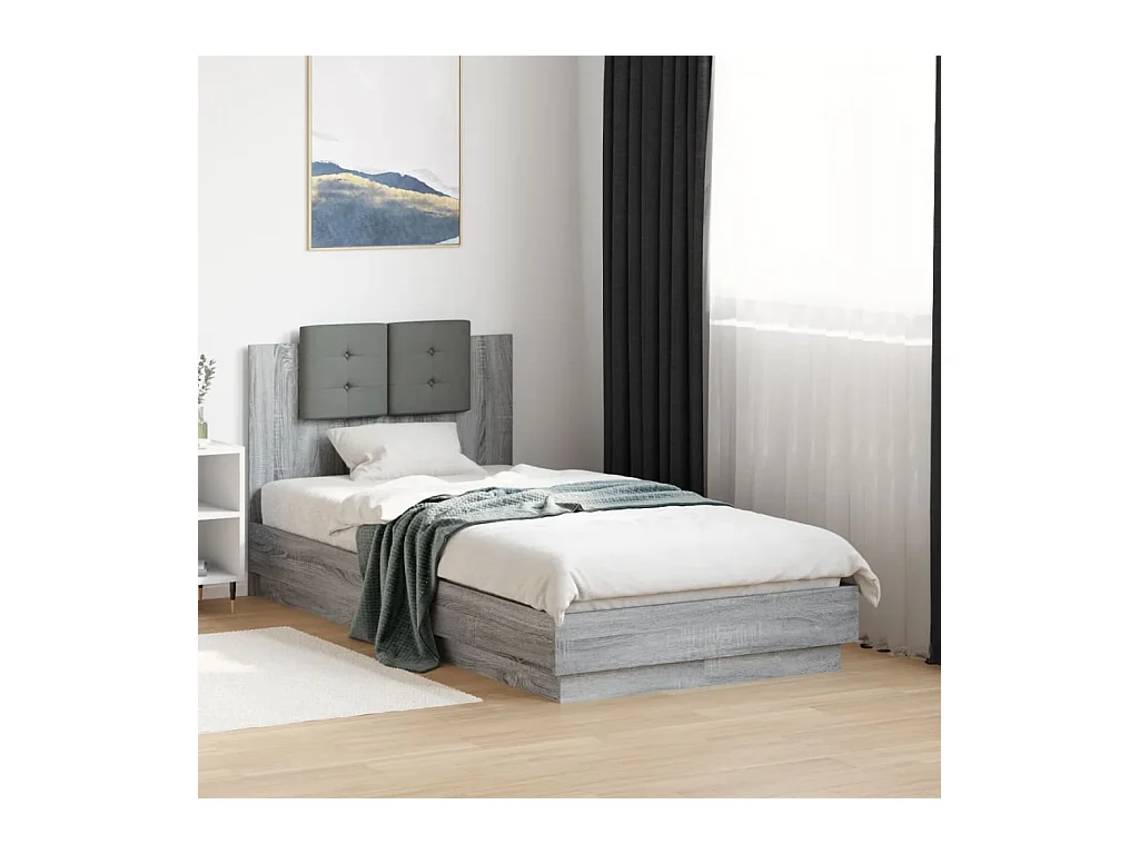 Lit simple + tête de lit sonoma gris 75x190 cm FR37747