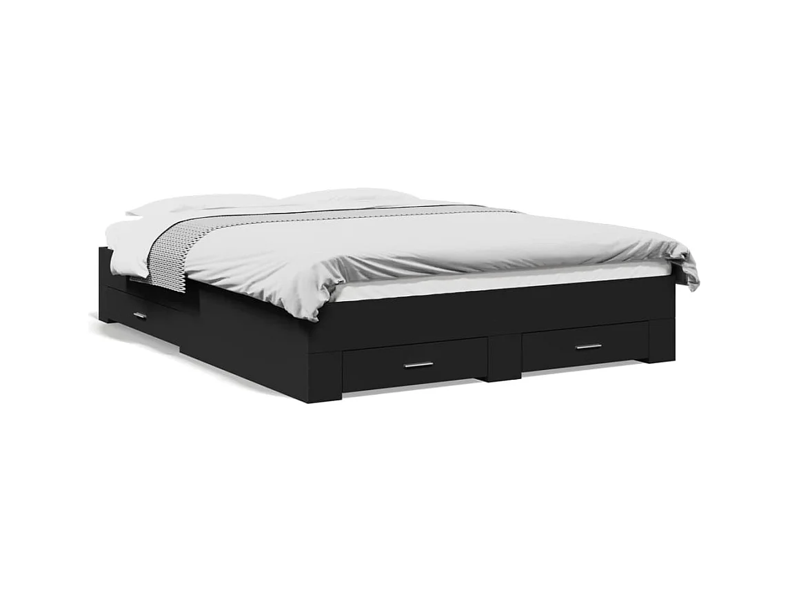 Cama c/ gavetas 140x200 cm derivados madeira preto PT842428